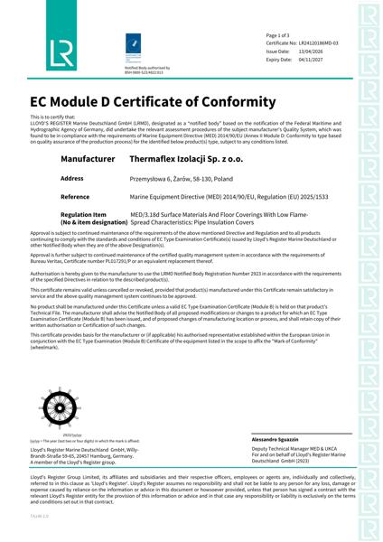 Lloyd's - EC Module D Certificate of Conformity – MED/3.18d Pipe ...